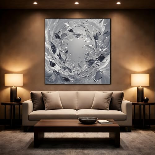 Tableau verre brisé abstrait noir et blanc 30x30 cm pour salon - 2