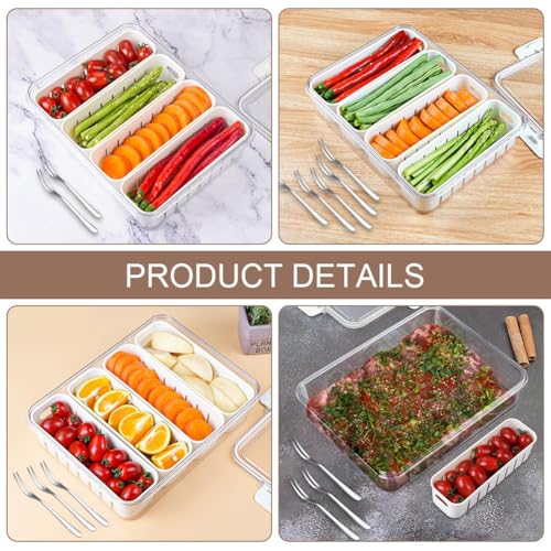 Image of Divided Fridge Storage Boxes With 4 Serving Veggie Tray with Lid and Handle, Fridge Organizer with Removable 4 Compartment, Fridge Storage Containers (4 Compartment-1PC)