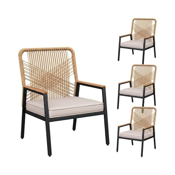 LIFERUN Rattanstühle Kreuzgeflecht 4er-Set