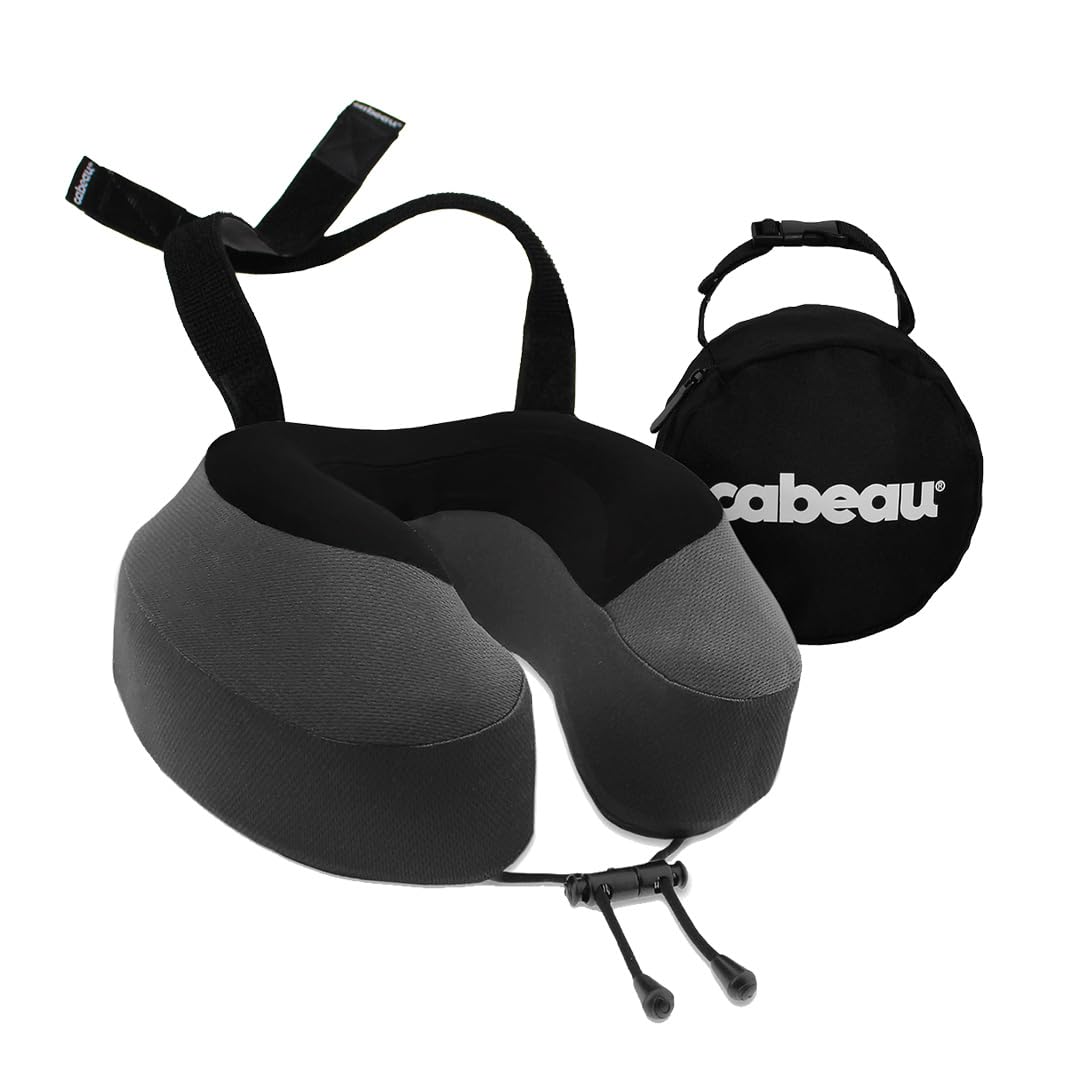 Cabeau Evolution S3 Travel Pillow - Doctor Recommended Neck Pillow for Travel - Memory Foam Airplane Pillow - Neck Pillow with Attachment Straps - Support for Car, Home, Office, and Gaming, Steel