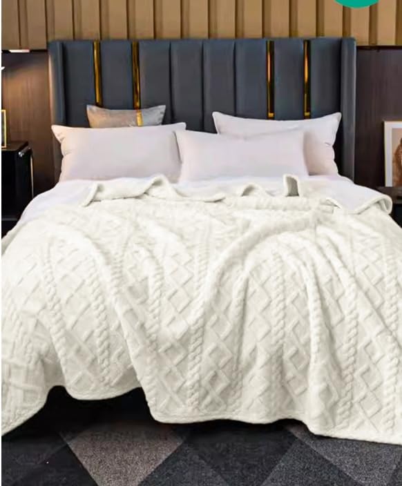 HOMEYA- Manta Sofa de Borrego, Manta Doble Cara Franela y Sherpa, 100% Poliester, Suave y Caliente para Invierno, 130 x 160 cm Beige Claro