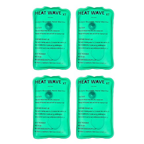 Made in USA: HEAT WAVE Instant Reusable Heat Pack, XT Large Instant Reusable Hand Warmers 4-Pack, for Camping, Hiking, Pain Relief (3x6\"), Click Heat