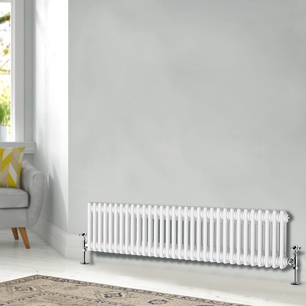 Blümme Traditional 300 x 1460mm Horizontal Cast Iron Radiator Central Heating Radiators Double Column White