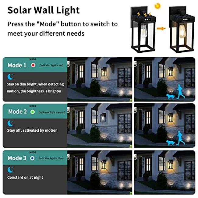 Solar Wall Lights Solar Wall Sconce Porch Light 5.8 x 5.8 x 13.58 in
