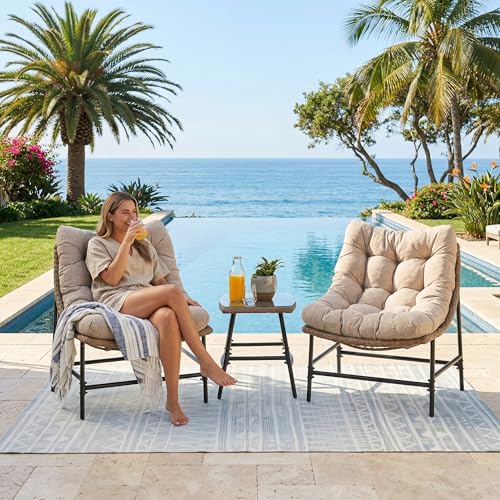 Image of OUTLIVING Fluffo Outdoor Two Seater Braid & Rope Conversation Set | UV & Water Resistant Patio & Garden Furniture Set with 2 Cushioned Chairs & Center Table with Glass Top | Beige