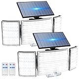 Peasur 2 Pack Solar Lights Outdoor Motion Sensor with Remote Control, Solar Flood Outdoor Lights with 3 Modes, Waterproof Solar Powered Security Lights for Outside Garden Patio Garage Yard Backyard