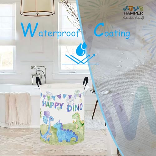 Image of 62L Kids Colorful Dinosaur Waterproof Laundry Hamper with Durable Leather Handle,Party Supplies Storage Picnic Large Storage Basket(Happy Dinosaur)