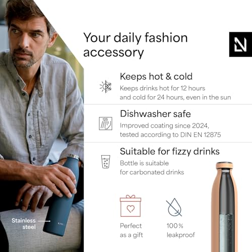 Image of LARS NYSOM Stainless Steel Insulated Water Bottle 12oz 17oz 25oz 34oz 51oz | Insulated Thermo Flask for Hot and Cold Beverages | Leakproof Drinking Bottle (Creamy Peach, 25.4oz)