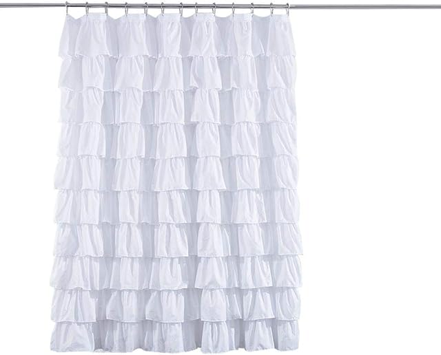 Ruffled Shower Curtain Anti Bacterial Waterproof Repellent Polyester Fabric Bathroom Drapes for Bathroom Tub White