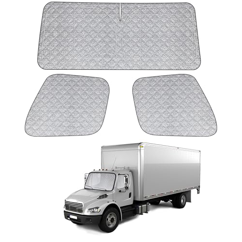 Federedevo 6 Layers Semi Truck Window Shades Custom Fit Freightliner Business Class M2 S2 2002-2026 3 Set Front Windshield and Side Windows Foldable Sun Protector Privacy Cover