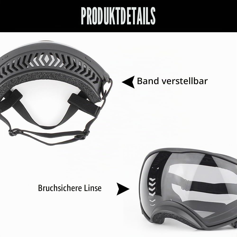 Hundebrille mit Weit Sichtfeld, Große Hunde Sonnenbrille, UV-Schutz Winddichte Schneedicht Hund Fliegerbrille mit verstellbarem Riemen für mittlere und große Hunde