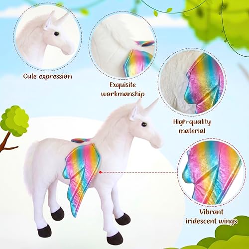 Image of Tickles Magical Unicorn with Rainbow Wings Soft Stuffed Plush Animal Toy for Kids Boys & Girls Birthday Gift (Size: 53 cm, Color: White)