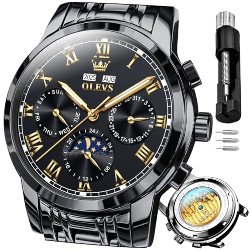 Image of OLEVS Watches for Men Automatic Mechanical Self Winding Dress Wrist Watch Multifunction Calendar Waterproof Luminous