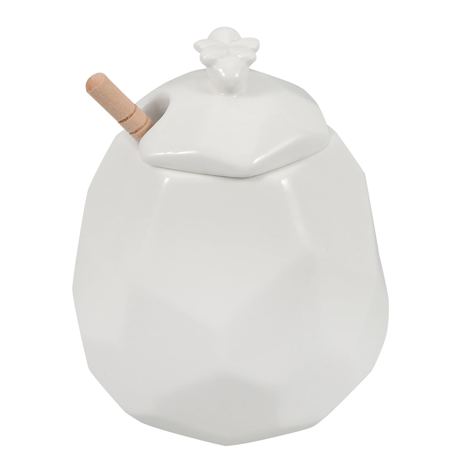 de Fácil de Madera Almacenamiento para Dispensación en Cucharón y Tarro Miel de Cerámica Blanco de 200ml con Tapa Cocina