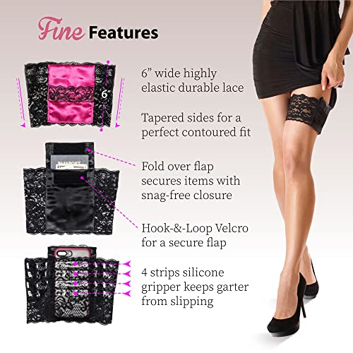 Stashbandz 2 Security Pockets, Wedding Phone Garter, Lace Thigh Purse with Stay-put Grippers, Fits any Size Phone & More4