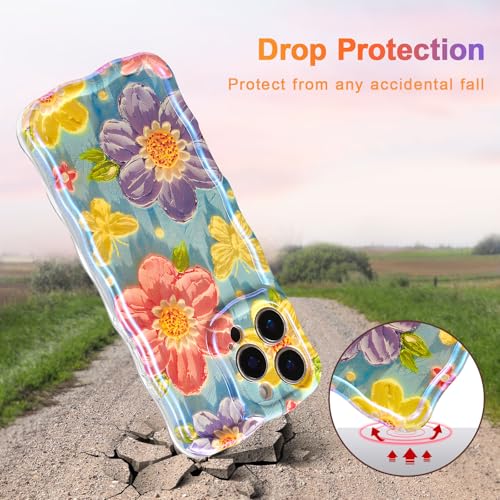 EYZUTAK Case for iPhone 15 Pro Max, Colorful Retro Oil Painting Flower Laser Glossy Pattern Cute Curly Wave Edge Exquisite Phone Cover Stylish Durable TPU Protective Case for Women - Butterfly Flower by EYZUTAK - Used condition - Image 3