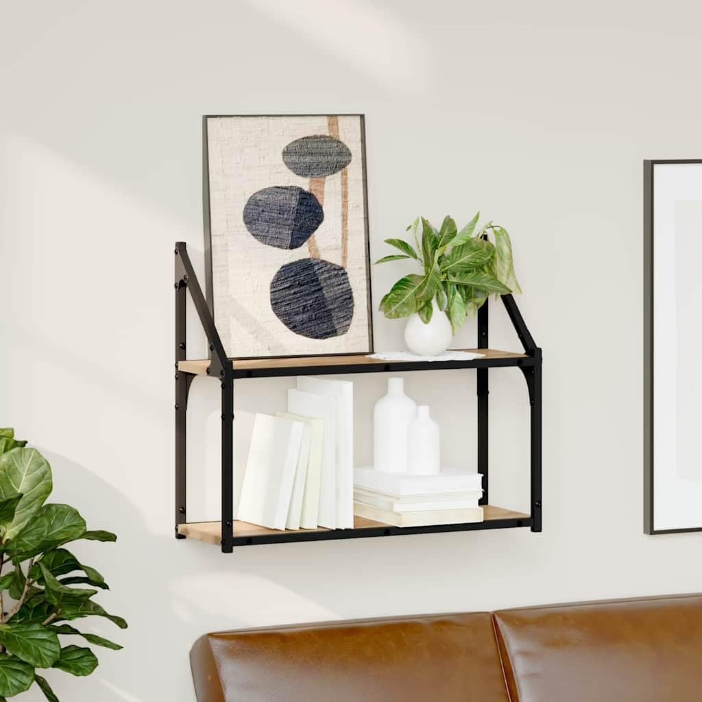 Matte Oak Engineered Wood Floating Wall Shelf | This 60x21x51 cm modern organizer is ideal for displaying books and decor in the living room, bedroom, or kitchen.