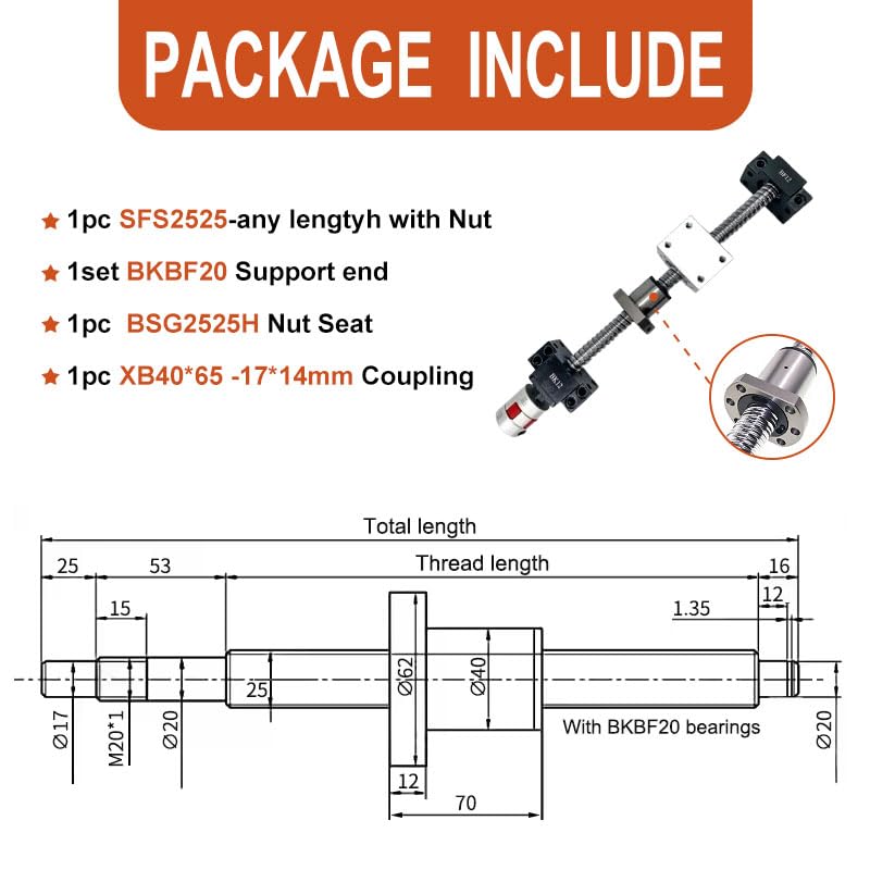 1 Set completo SFS Set di chiocciole for viti a ricircolo di sfere silenziose ad alta precisione 2505 2510 2525 3205 3210 3220 3232 4010(SFS2525 set,950mm)