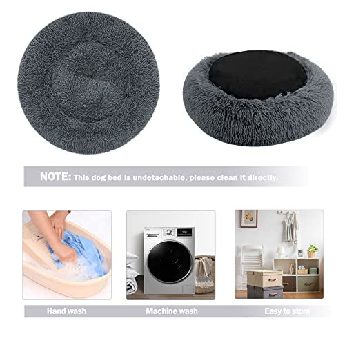Hundebett Katzenbett Flauschig Rund aus Plüsch - Donut Kuscheliges Hundekissen Hundekorb Waschbar S/M/L/XL/XXL für Kleine, Mittelgroße und Große Hunde, Katzen und Andere Haustiere (S-40cm, Hellgrau)
