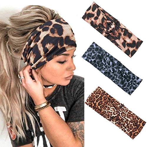 Relbcy Boho Headband Leopard Hair Bands Knoted Turban Headbands Stretch Head Wraps Cloth Head Bands for Women and Girls (Type A)
