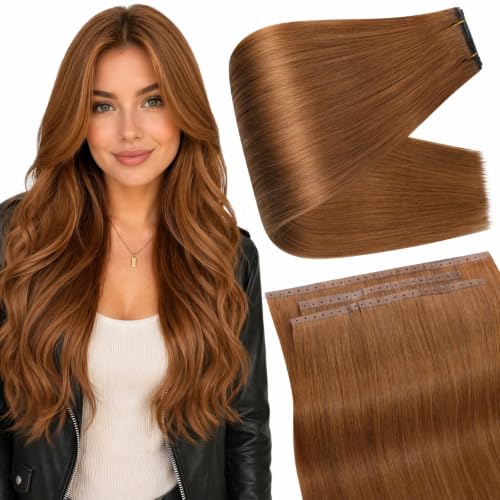 Image of Full Shine Butterfly Weft Hair Extensions 20 Inch 5Pcs 100g Full Head | Ginger Pu Holes Weft, Thin Hair Transformation, Wedding Styling, Micro Beads Method, Special Occasion Hair, Natural Blending