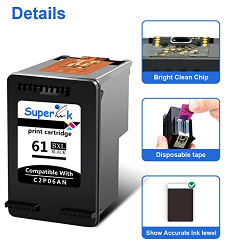 Superink High Yield Remanufactured Ink Cartridge Compatible For Hp 61Xl 61 Xl 61 Ch563Wn Black Use With Envy 4500 5530 5534 5535 Officejet 4635 4630 2620 Deskjet 1000 1056 1512 2514 2540 2544 3000 #TOP3