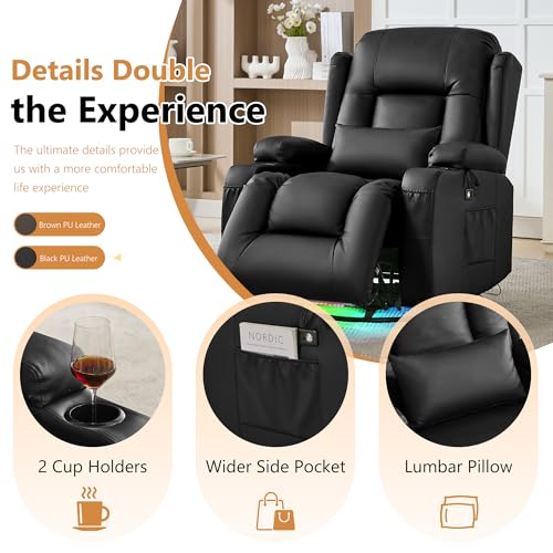 Sillón reclinable negro de cuero sintético miniatura 7