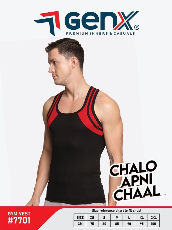 Image of Genx Men's Super Combed Cotton Gym Vest with Sports Style (Pack of 2) (Color May Vary)
