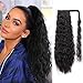 Long Ponytail Extensions for Women Synthetic Wrap Around Wavy Ponytail Black 22 Inch Curly Ponytails Magic Paste Heat Resistant Wavy Hairpieces