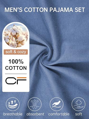 Image of COLORFULLEAF 100% Cotton Mens Pajamas Set Short Sleeve Loungewear with Long Pants Button Down Sleepwear Soft Comfy Pj for Men