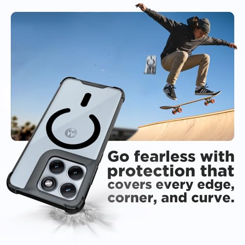 Image of RIGGEAR Shockproof Clear Hybrid Airbag Armor Magnetic Back Cover Case Compatible with MagSafe Accessories for Motorola Moto Edge 70 Fusion 5G (Clear-Black TPU Bumper + Transparent PC)(Black)