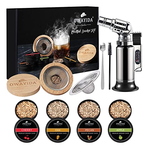 Owayida Cocktail Smoker Kit With Torch, Whiskey Smoker Kit, Old Fashioned Cocktail Kit, 4 Flavors Wood Chips, Bourbon Whiskey Great Gifts For Father, Men, Dad And Husband (Without Butane) #TOP26
