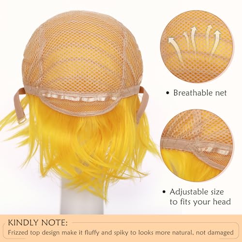 Image of S-noilite Unisex Cosplay Yellow Wig Short Fluffy Straight Hair Wig Women Mens Cartoon Anime Con Party Halloween Costume Dress Full Wigs Yellow