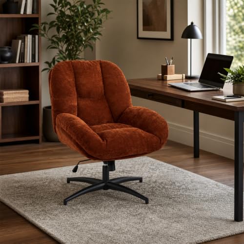 MEUBLE COSY Chaise de Bureau Ergonomique, Siège Pivotant, Fonction d'inclinaison, Hauteur Ajustable, en Tissu Chenille, sans roulettes, Capacité 120 kg, Rouge