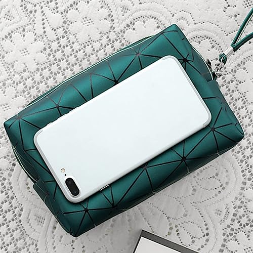 Image of Sunesh Creation Large Capacity Cosmetic Travel Bag, Women's Makeup Travel Bag Portable Leather Cosmetics Bag, Makeup Storage Bags with Handle and Divider, Makeup Bag - Green