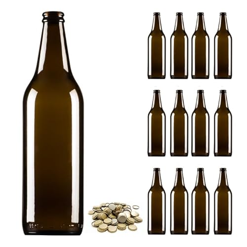 Lot de 40 bouteilles de bière en verre vide 660 ml LONGNECK en verre de couleur abra avec bouchon Couronne 26 mm - Kit pour faire de la bière artisanale - Bouteilles de bière vides incluses avec