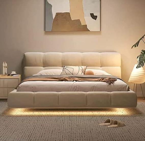 MSS Cloud Style Luxury King Size Fabric Bed - Beige (King Size 180 x 200 cm)