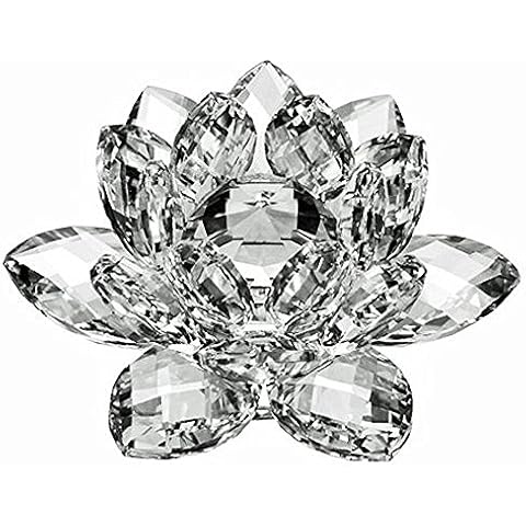 Amlong Crystal 4 inch Clear Crystal Lotus Flower with Gift Box Cover