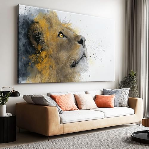 Tableau lion aquarelle 70x50cm créez un salon chaleureux et moderne