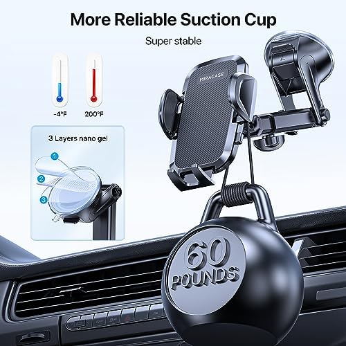 Miracase Car Phone Mount, [Upgraded Strong Military Grade Suction Cup] Long Arm Phone Holder for Car Dashboard Windshield Vent, Hands Free Cell Phone Holder Compatible with All Mobile Phones - 2