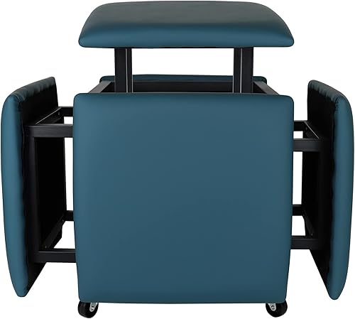 Miniatura 25 de Silla otomana anidable 5 en 1, taburetes apilables, banco otomano cuadrado de cuero, taburete de pie con ruedas para sala de estar, comedor, 15.75 x