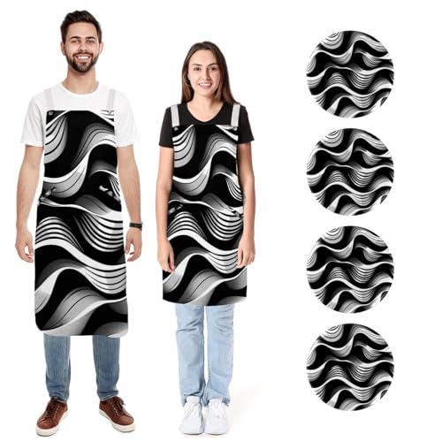 Tabliers de cuisine anti-taches lot de 2 imperméables motif vague géométrique chic
