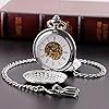 Tiong Silver Double Open Mechanical Pocket Watch with Engraved Roman Numeral Dial for Men #2