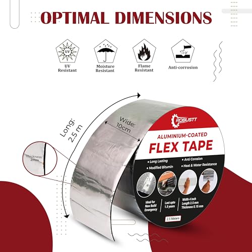 Image of Robustt Aluminium-Coated Flex Tape - 10 CM x 2.5 M � Super Strong Waterproof Solution for Water Leakages, Premium Sealing & Repairs (Pack of 5)
