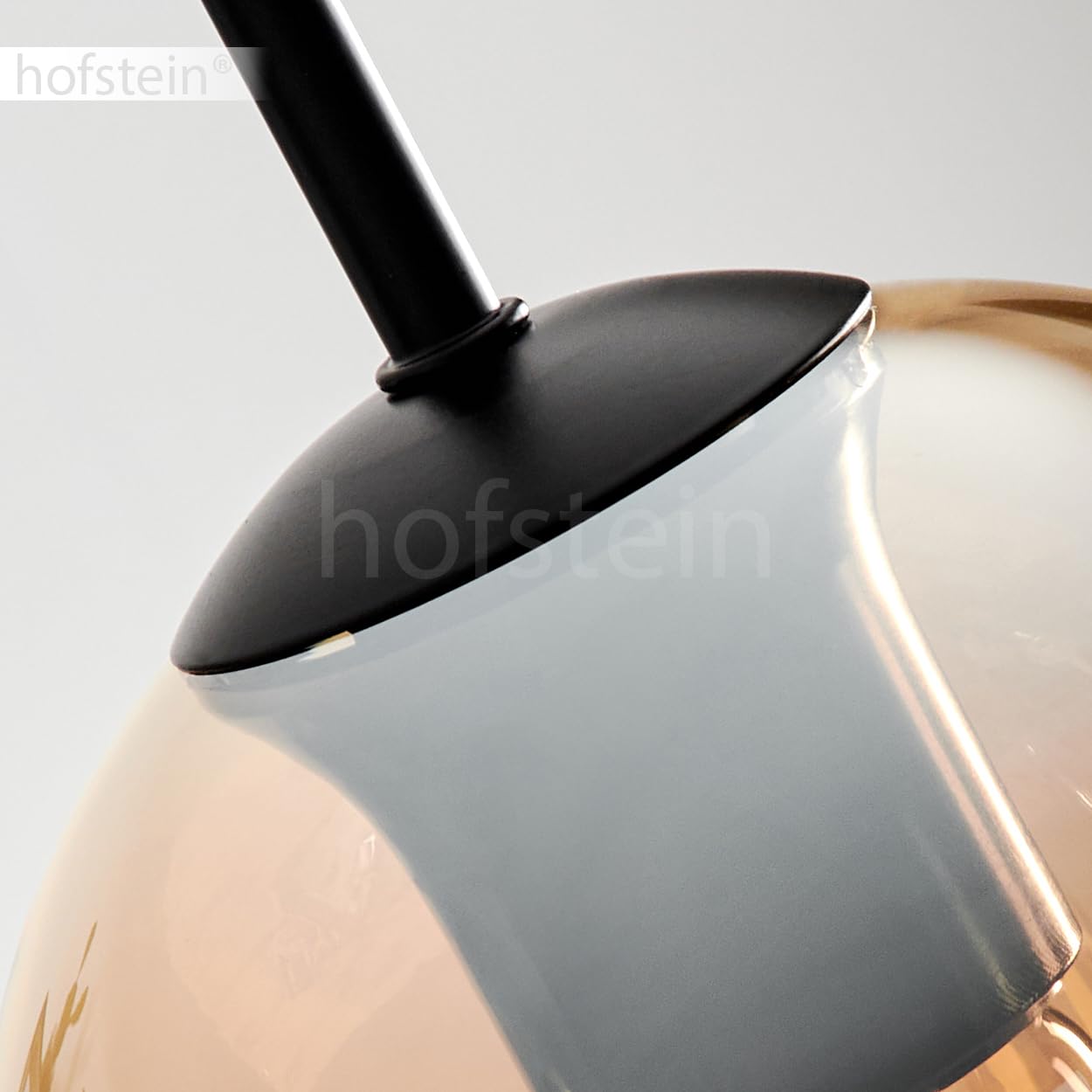 Wandleuchte Vevino, Wandlampe aus Metall/Holz/Glas in Schwarz/Natur/Bernstein, Leuchte im Retro/Vintage-Design mit Schirm aus Glas (Ø 15 cm) u. An/-Auschalter am Gehäuse, 1 x E27, ohne Leuchtmittel