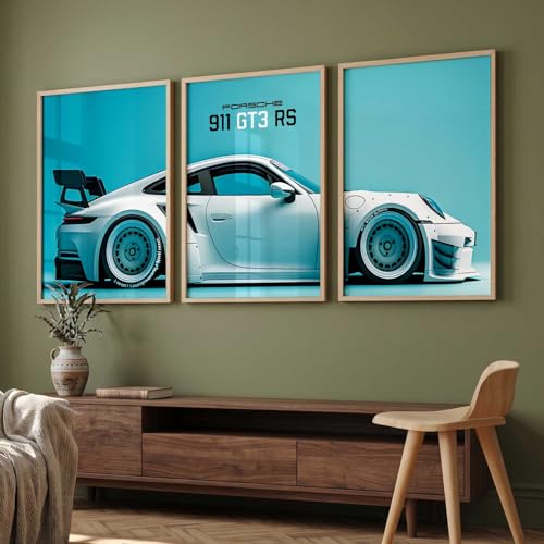 Image of HOTHOUSE Big Porsche Car Framed Posters Gift Items for Boys Room Wall Decoration Bedroom Living Room Office Studio Decor | Car Poster Frame for Wall Decor Set Of 3 Size (13 X 17 inch)