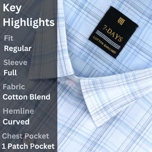 Image of 7-DAYS Men's Premium Checks Formal Shirt - Cotton Rich, Regular Fit, Full Sleeve, with Pocket, Wrinkle Resistant - Stylish Office & Everyday Wear.