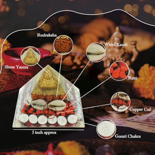 Image of Maha Laxmi Crystal Pyramid | 3.5 Inch | Vastu Correction Pyramid | Positive Energy, Wealth | Meditation & Good Luck | Home & Office Decor for Prosperity