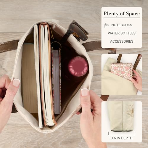 Bolsa tote de lona natural para mujeres de Christian Art Gifts con versículo bíblico inspirador y correas para hombro de cuero vegano miniatura 4