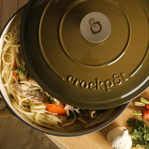 Image of Crock-Pot Artisan 7-Quart Enameled Cast Iron Dutch Oven Pot with Lid, Round, Gradient Sage Green, Oven Safe Cookware